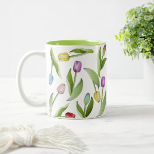 Elegantes modernes farbenfrohes Tulpen-Blumenmuste Zweifarbige Tasse