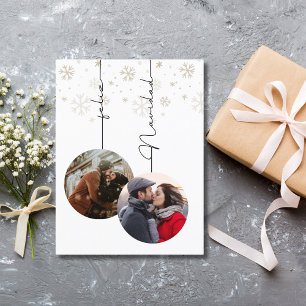 Elegantes Modernes Feliz Navidad Foto & Schneefloc Postkarte