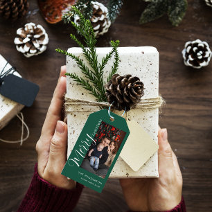 Elegantes modernes Foto-Feiertags-Tag Frohe Weih Geschenkanhänger