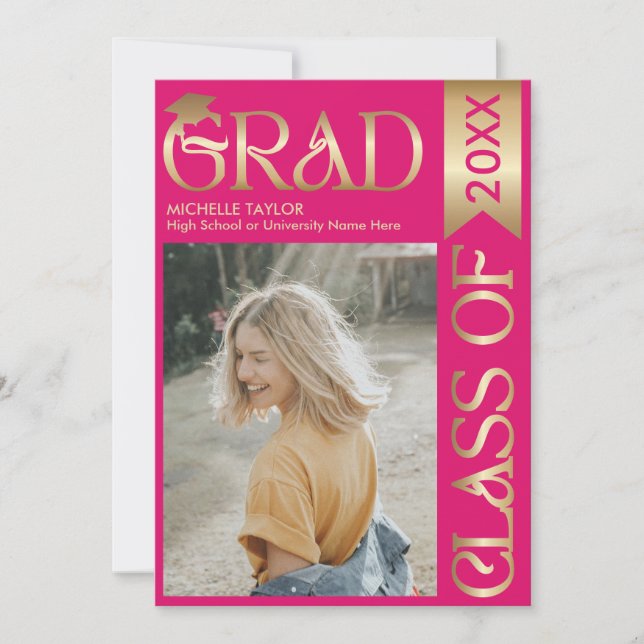 Elegantes, modernes Foto Gold Pink Graduate Einladung (Vorderseite)