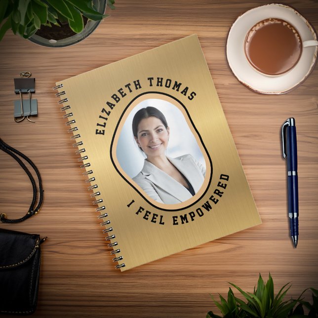 Elegantes modernes Foto Gold Schwarzes Smart Spric Notizblock (Elegant Modern Photo Gold Black Smart Saying Notebook is great to use everyday at school or home. )