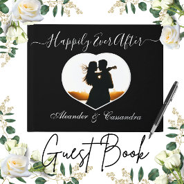 Elegantes Modernes Foto Gold Silberne Rose Hochzei Gästebuch