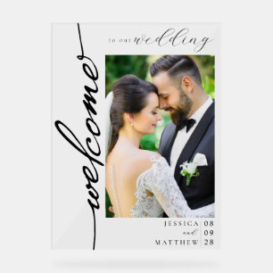 Elegantes modernes Foto Hochzeit Willkommen Acrylschild