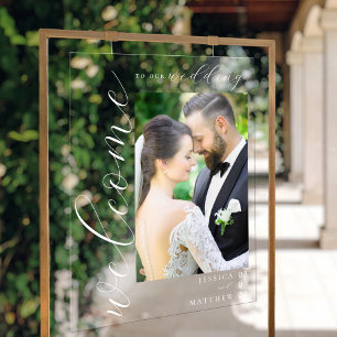 Elegantes modernes Foto Hochzeit Willkommen Acrylschild