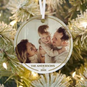 Elegantes modernes Foto & Name Weihnachten Ornament Aus Metall