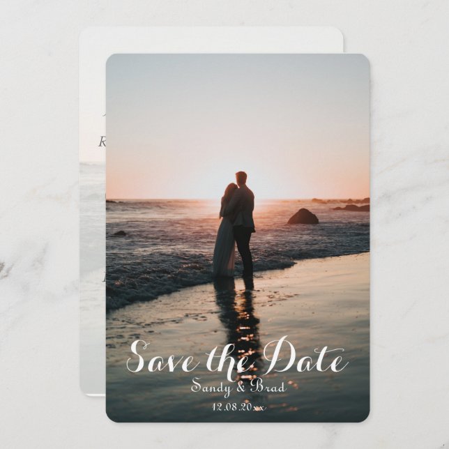 Elegantes modernes Foto Save the Date Hochzeit Einladung (Vorne/Hinten)