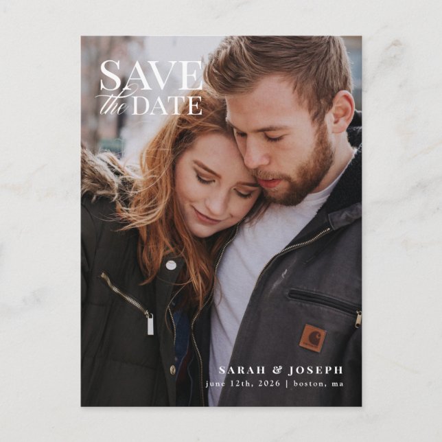 Elegantes Modernes Foto Save the Date Postkarte (Vorderseite)