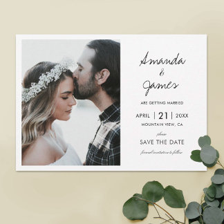 Elegantes Modernes Foto Schwarzes Skript Hochzeit Save The Date