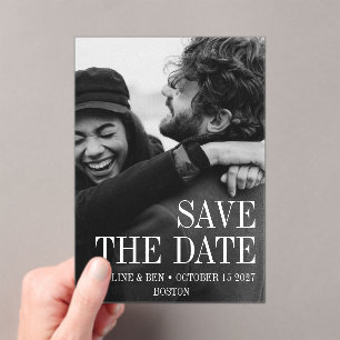 Elegantes modernes Full Foto Save the Date Hochzei Acryleinladungen