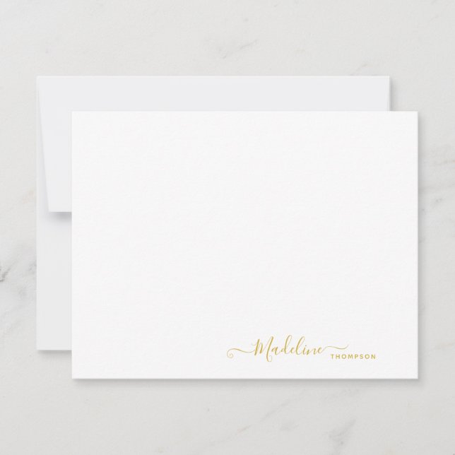 Elegantes, modernes Girly Script Metallic Gold Mitteilungskarte (Vorderseite)