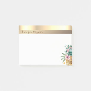 Elegantes modernes Gold Blumenmuster Ananas Post-it Klebezettel