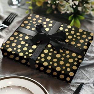 Elegantes modernes Gold-Faux-Folie-Punkte auf Schw Geschenkpapier