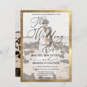 Elegantes, modernes Gold Gerahmt Couple Foto Hochz Einladung