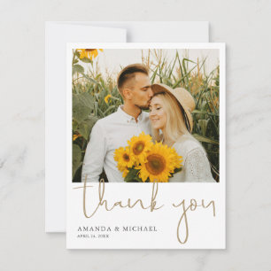 Elegantes, modernes Gold Script-Foto Hochzeit Dankeskarte