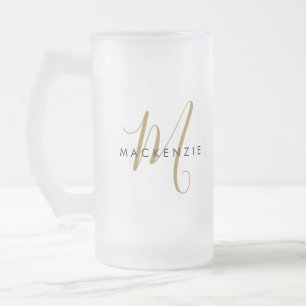 Elegantes, modernes Gold Script Monogram Mattglas Bierglas