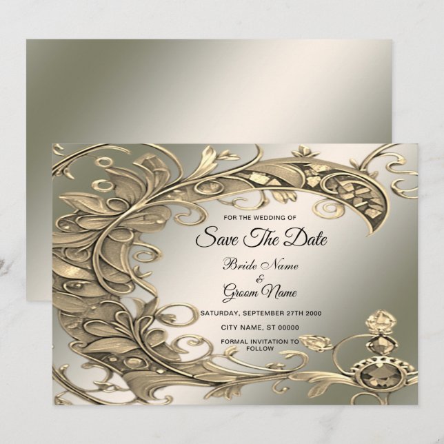 Elegantes modernes Goldenes Dekorativ Save the Dat Save The Date (Vorne/Hinten)