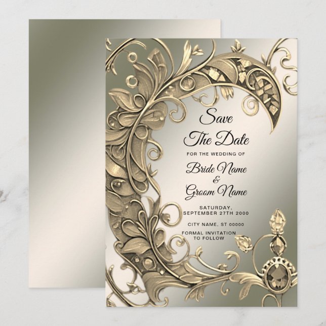 Elegantes modernes Goldenes Dekorativ Save the Dat Save The Date (Vorne/Hinten)