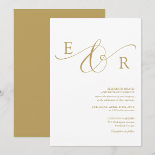 Elegantes modernes goldenes Schriftmonogramm zur H Einladung