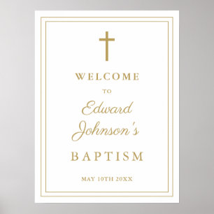 Elegantes modernes goldenes Tauf-Willkommensschild Poster