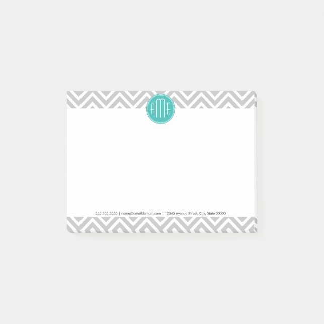 Elegantes modernes Grau-Zickzack und Mint-Monogram Post-it Klebezettel (Vorderseite)