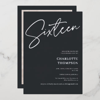 Elegantes modernes graues Foto Sweet 16 silber Folieneinladung