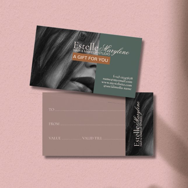 Elegantes, modernes Green Brown Foto Haarstudio (Von Creator hochgeladen)