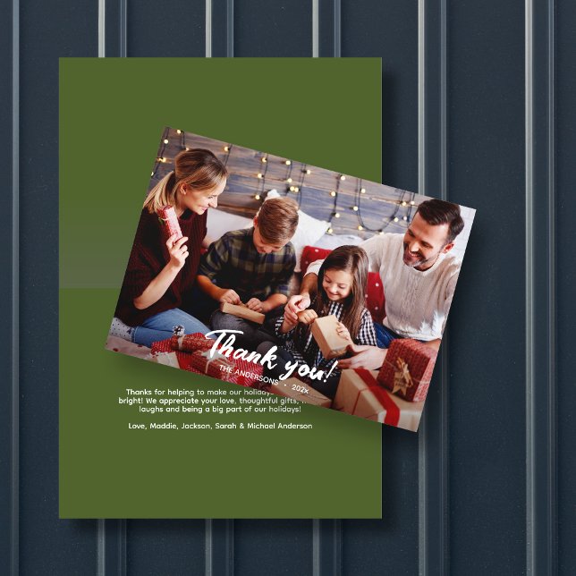 Elegantes modernes Green Holiday Foto Vielen Dank Karte (Von Creator hochgeladen)