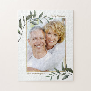 Elegantes Modernes Grün Weihnachten Foto Puzzle