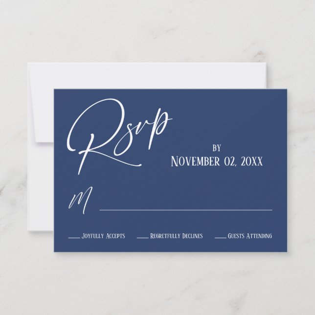 Elegantes, modernes Handwriting Simple Navy Blue RSVP Karte (Vorderseite)