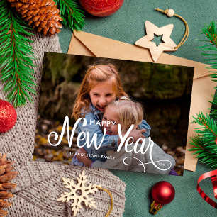 Elegantes modernes Happy New Year 3 Fotos Script H Feiertagskarte