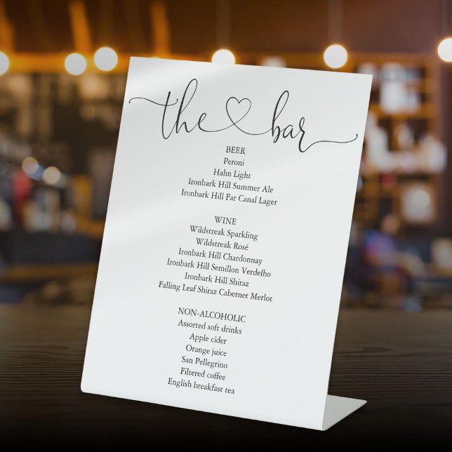 Elegantes, modernes Heart Script-Bar Menu Sockelschild (Elegant Modern Heart Script Bar Menu Pedestal Sign)