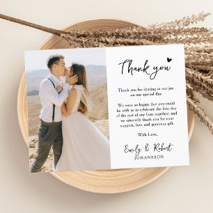 Elegantes modernes Heart Script-Foto Hochzeit Dankeskarte