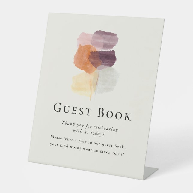 Elegantes modernes Herbstlaub Wedding Guest Book Sockelschild (Vorderseite)