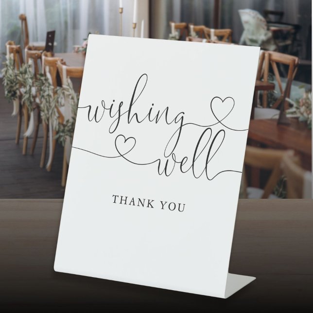 Elegantes, modernes Herz-Schrift-Wünschen Sockelschild (Elegant Modern Heart Script Wishing Well Pedestal Sign)