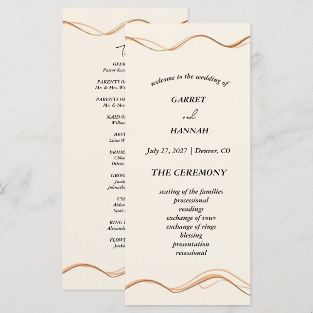 Elegantes modernes Hochzeitsprogramm (Vorne/Hinten)