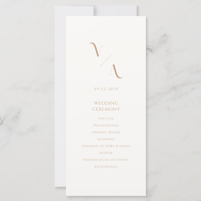 Elegantes modernes Hochzeitsprogramm für Elfenbein (Vorderseite)