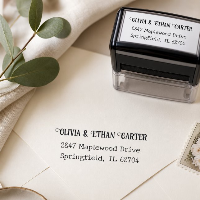Elegantes modernes Hochzeitsskript für Rücksendead Permastempel (Von Creator hochgeladen)