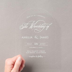 Elegantes modernes Hochzeitstranskript-Design a Acryleinladungen