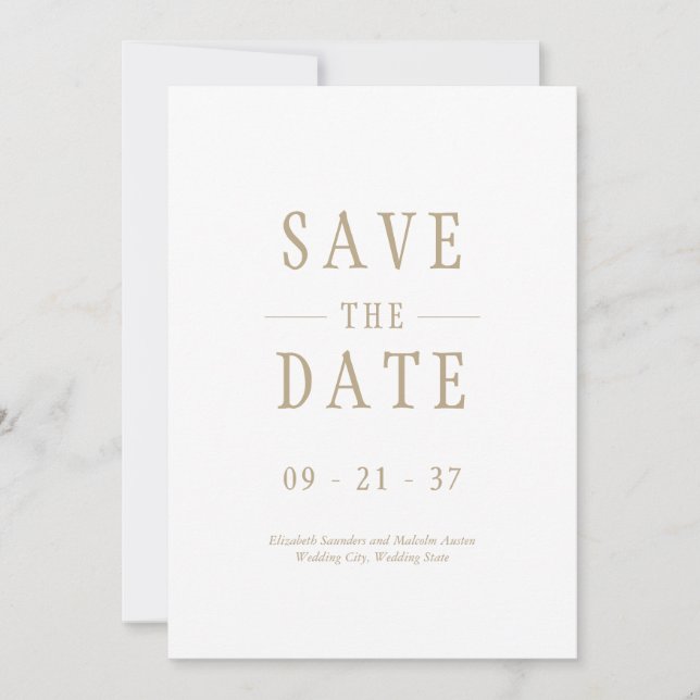 Elegantes modernes Hochzeitsweiß Save The Date (Vorderseite)