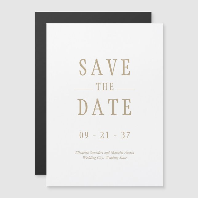 Elegantes modernes Hochzeitsweiß Save the Date Magneteinladung (Vorne/Hinten)