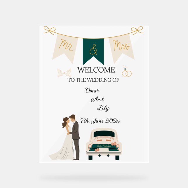 Elegantes modernes Hochzeitswillkommen Akryllische Acrylschild (Vorderseite)