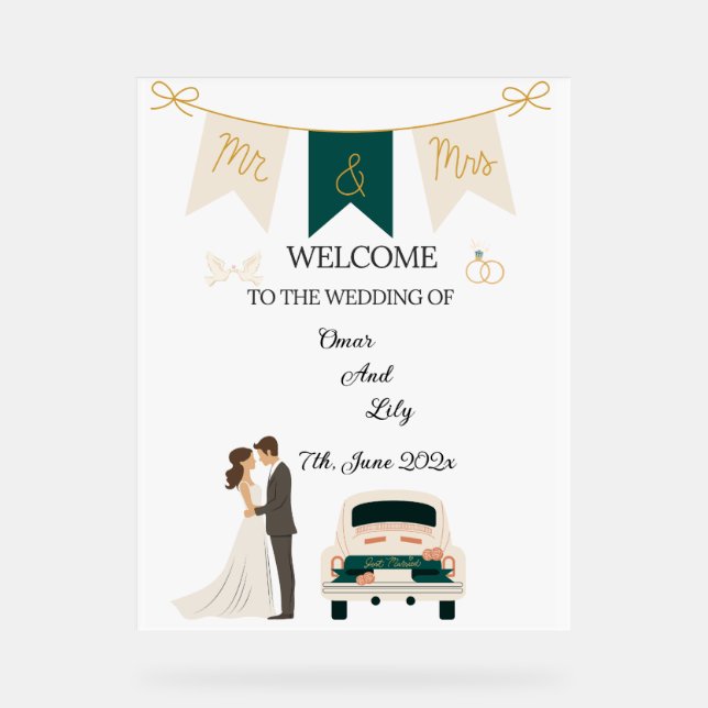 Elegantes modernes Hochzeitswillkommen Akryllische Acrylschild (Vorderseite)