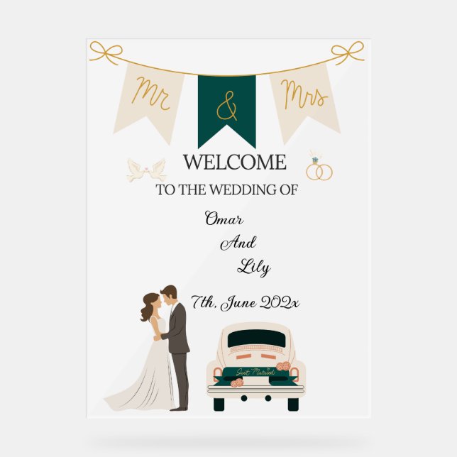 Elegantes modernes Hochzeitswillkommen Akryllische Acrylschild (Vorderseite)
