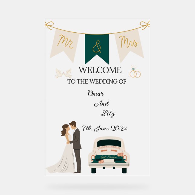 Elegantes modernes Hochzeitswillkommen Akryllische Acrylschild (Vorderseite)