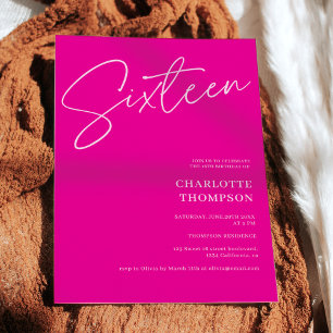 Elegantes, modernes Hot-Rosa Foto Sweet 16 Einladung