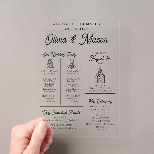 Elegantes modernes infografisches Acryl-Hochzeitsp Acryleinladungen