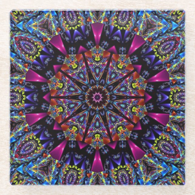 Elegantes, modernes Kaleidoskop Glasuntersetzer (Vorderseite)