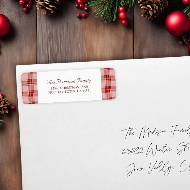 Elegantes, modernes Kariertes Rücksendelabel (Elegant Modern Red Plaid Return Address Label)