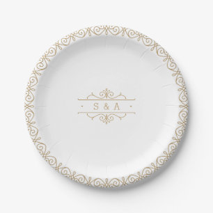 Elegantes modernes klassisches vintage Hochzeitsmo Pappteller