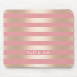 Elegantes modernes Küken-Rosen-Goldrosa striped Mousepad